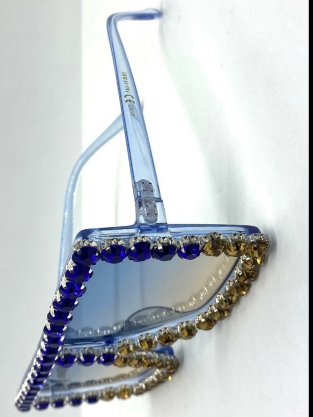 Unisex Blue Crystal-Trim Oversized Square Sunglasses - Picture 5 of 7